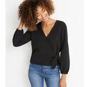Madewell Texture & Thread Crepe Wrap Top True Black Size S